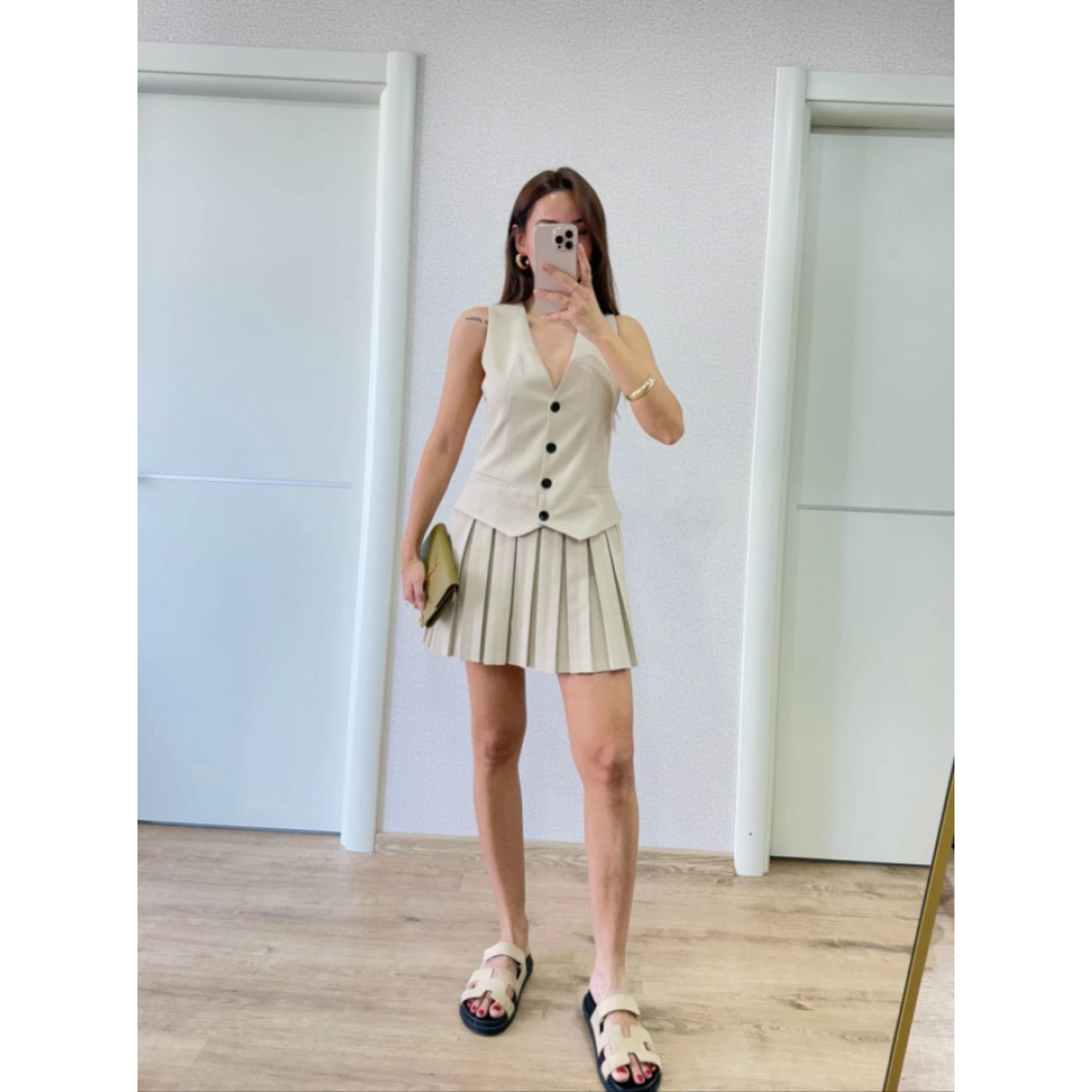 Takım Görünümlu Yelekli Mini Elbise- Bej 159854 Takım Görünümlu Yelekli Mini Elbise- Bej 159854