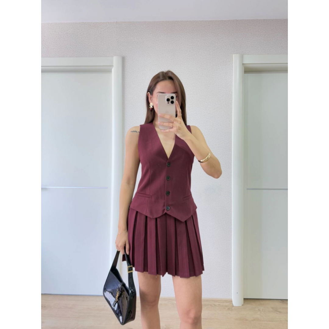 Takım Görünümlu Yelekli Mini Elbise- Bordo 159855 Takım Görünümlu Yelekli Mini Elbise- Bordo 159855