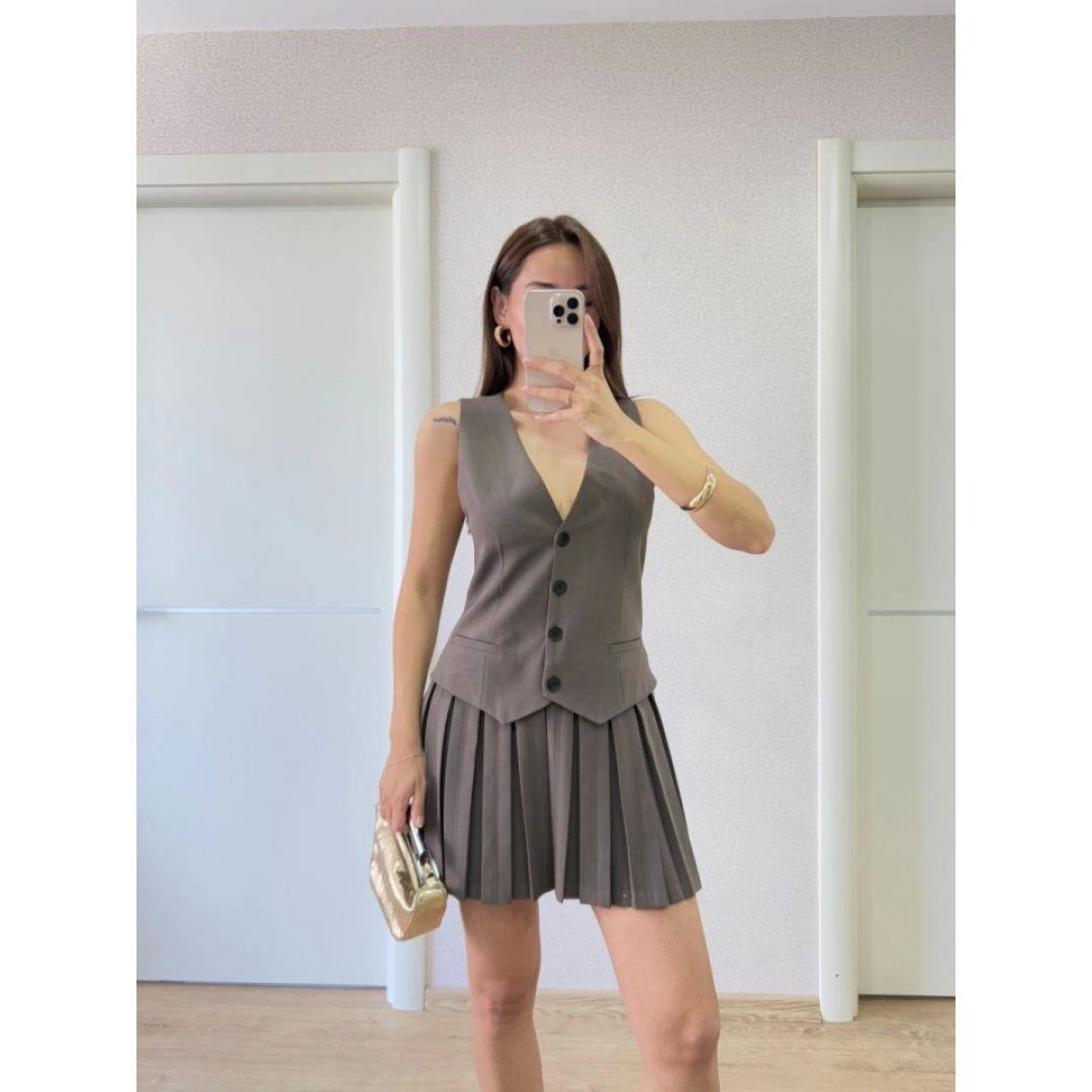 Takım Görünümlu Yelekli Mini Elbise- Füme 159856 Takım Görünümlu Yelekli Mini Elbise- Füme 159856