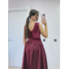 Arkası Kanatlı Uzun Elbise- Bordo - 159857