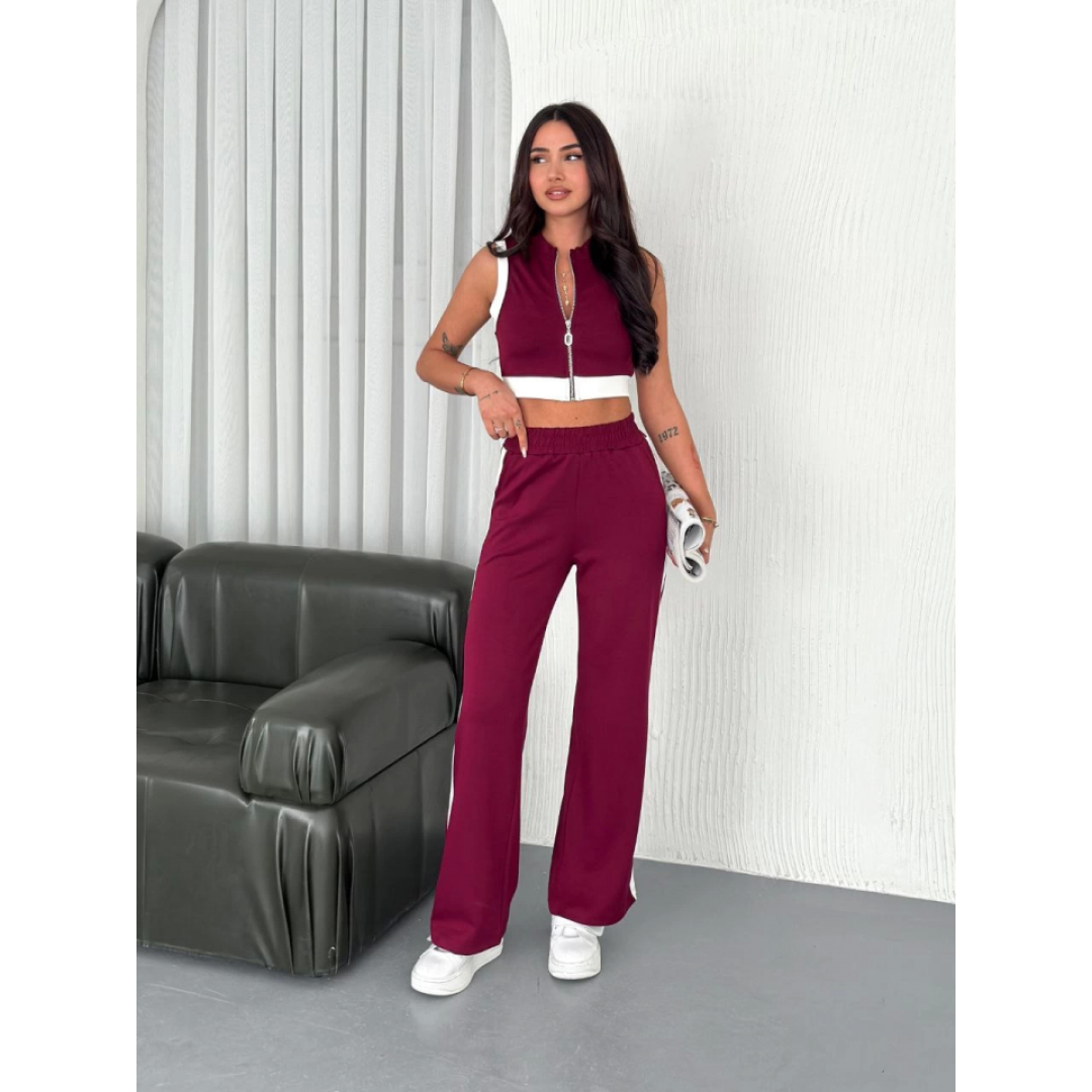 Osy Modal Yumuşak Dokulu Kumaş Tam Fermuarlı Crop Pantalon İkili Takım - Bordo - 159901 Osy Modal Yumuşak Dokulu Kumaş Tam Fermuarlı Crop Pantalon İkili Takım - Bordo - 159901