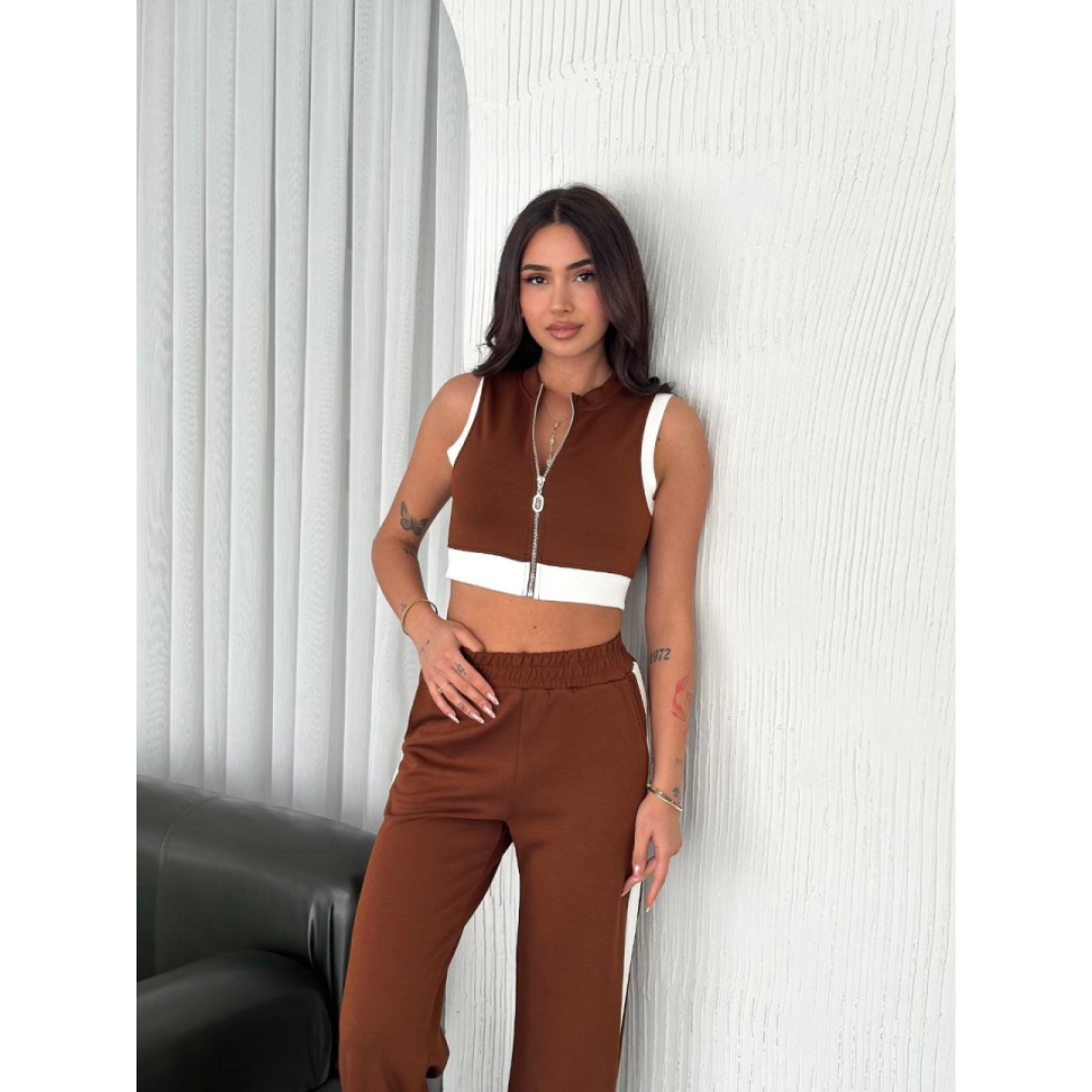Osy Modal Yumuşak Dokulu Kumaş Tam Fermuarlı Crop Pantalon İkili Takım - Kahverengi - 159904 Osy Modal Yumuşak Dokulu Kumaş Tam Fermuarlı Crop Pantalon İkili Takım - Kahverengi - 159904