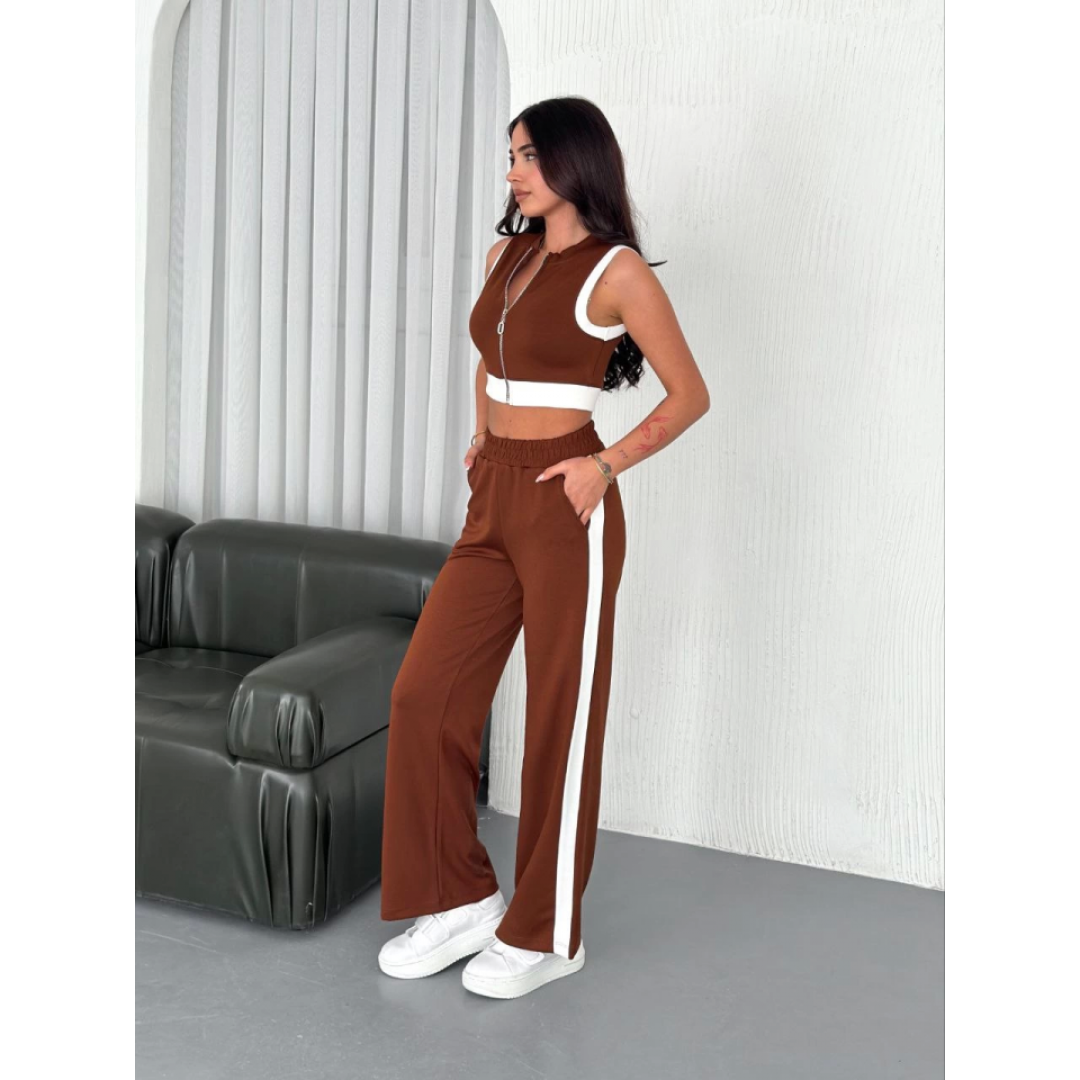 Osy Modal Yumuşak Dokulu Kumaş Tam Fermuarlı Crop Pantalon İkili Takım - Kahverengi - 159904 Osy Modal Yumuşak Dokulu Kumaş Tam Fermuarlı Crop Pantalon İkili Takım - Kahverengi - 159904