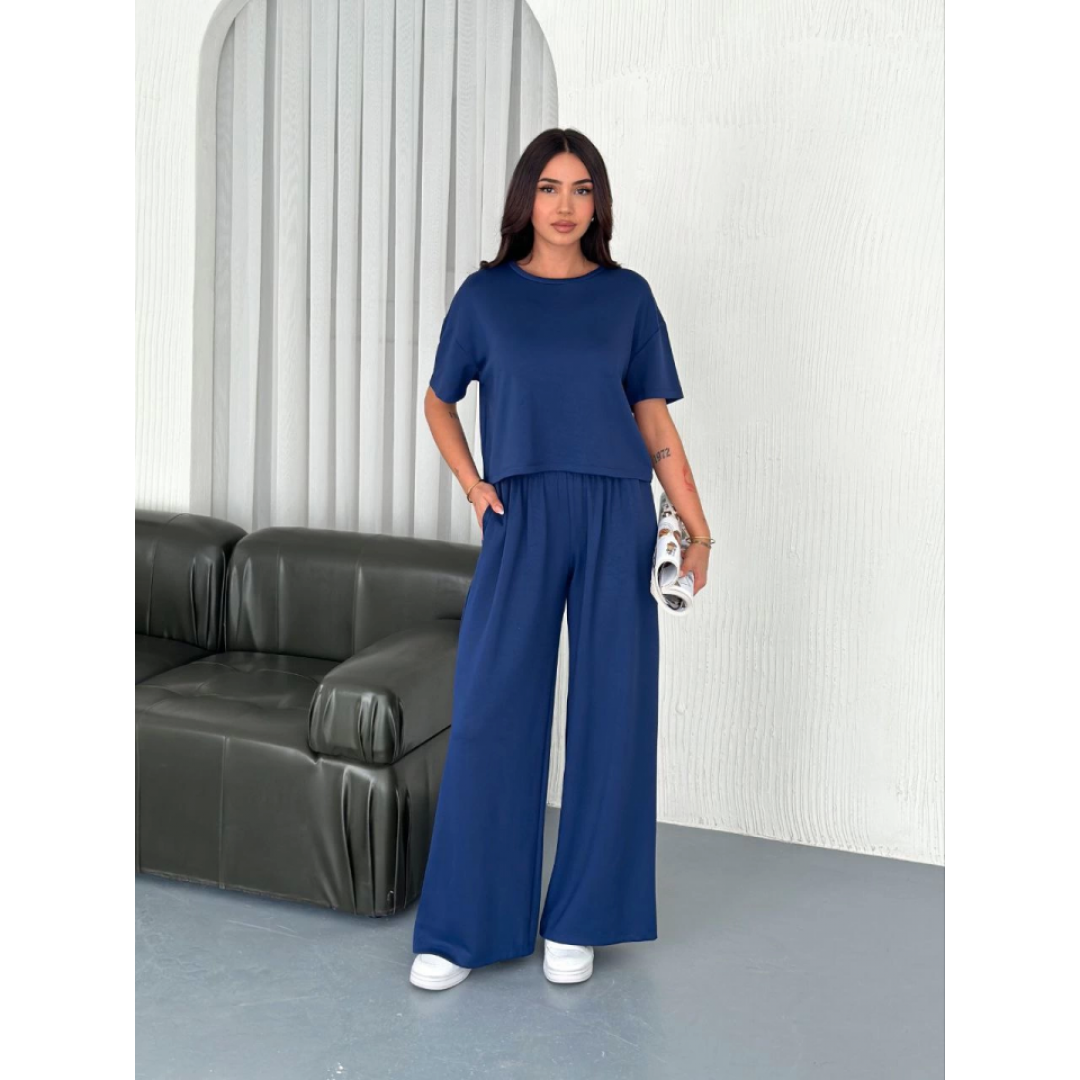 Osy Modal Yumuşak Dokulu Kumaş Bisiklet Yaka T-shirt Bol Paça Pantalon Ikili Takım -Saks Mavi 159908 Osy Modal Yumuşak Dokulu Kumaş Bisiklet Yaka T-shirt Bol Paça Pantalon Ikili Takım -Saks Mavi 159908