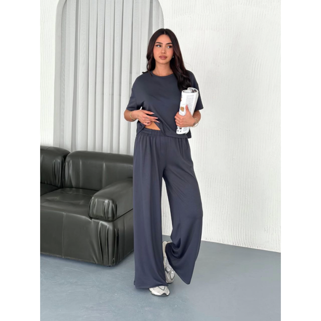 Osy Modal Yumuşak Dokulu Kumaş Bisiklet Yaka T-shirt Bol Paça Pantalon Ikili Takım -Antrasit 159910 Osy Modal Yumuşak Dokulu Kumaş Bisiklet Yaka T-shirt Bol Paça Pantalon Ikili Takım -Antrasit 159910