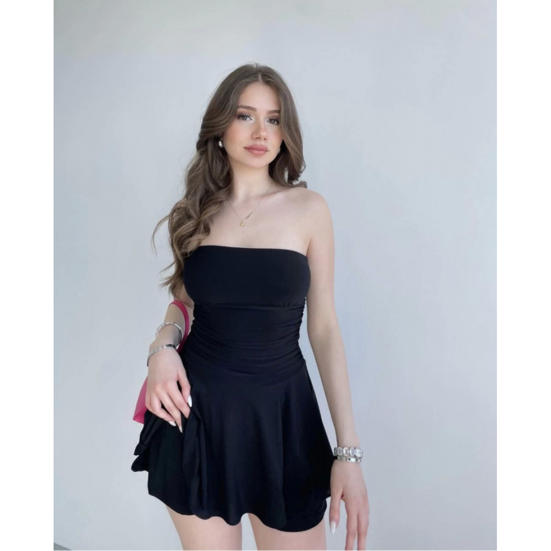Straplez Sandy Kumaş Şortlu Prenses Etek Mini Klos Elbise- Siyah 160226 Straplez Sandy Kumaş Şortlu Prenses Etek Mini Klos Elbise- Siyah 160226
