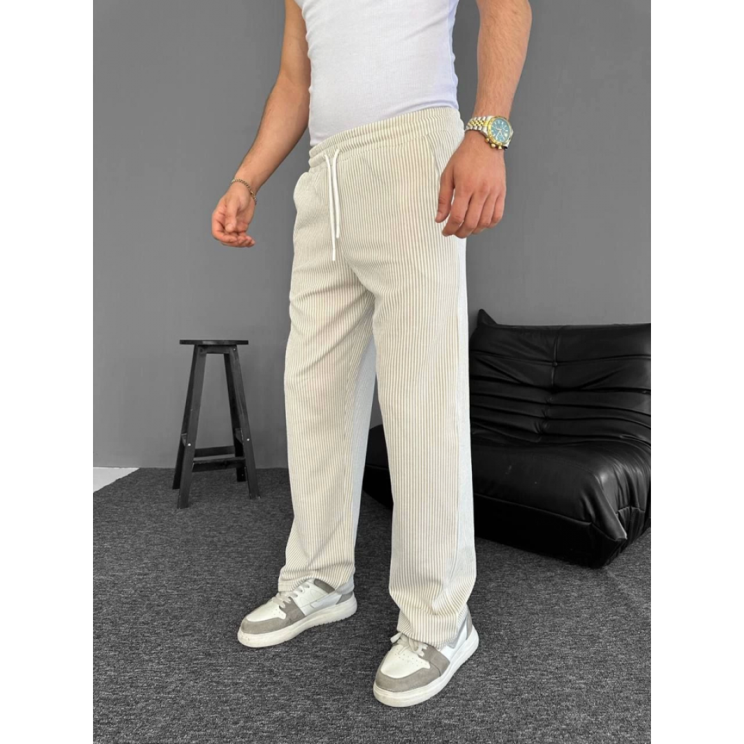Su Yolu Çizgili Cepli Pantalon - Bej - 160908