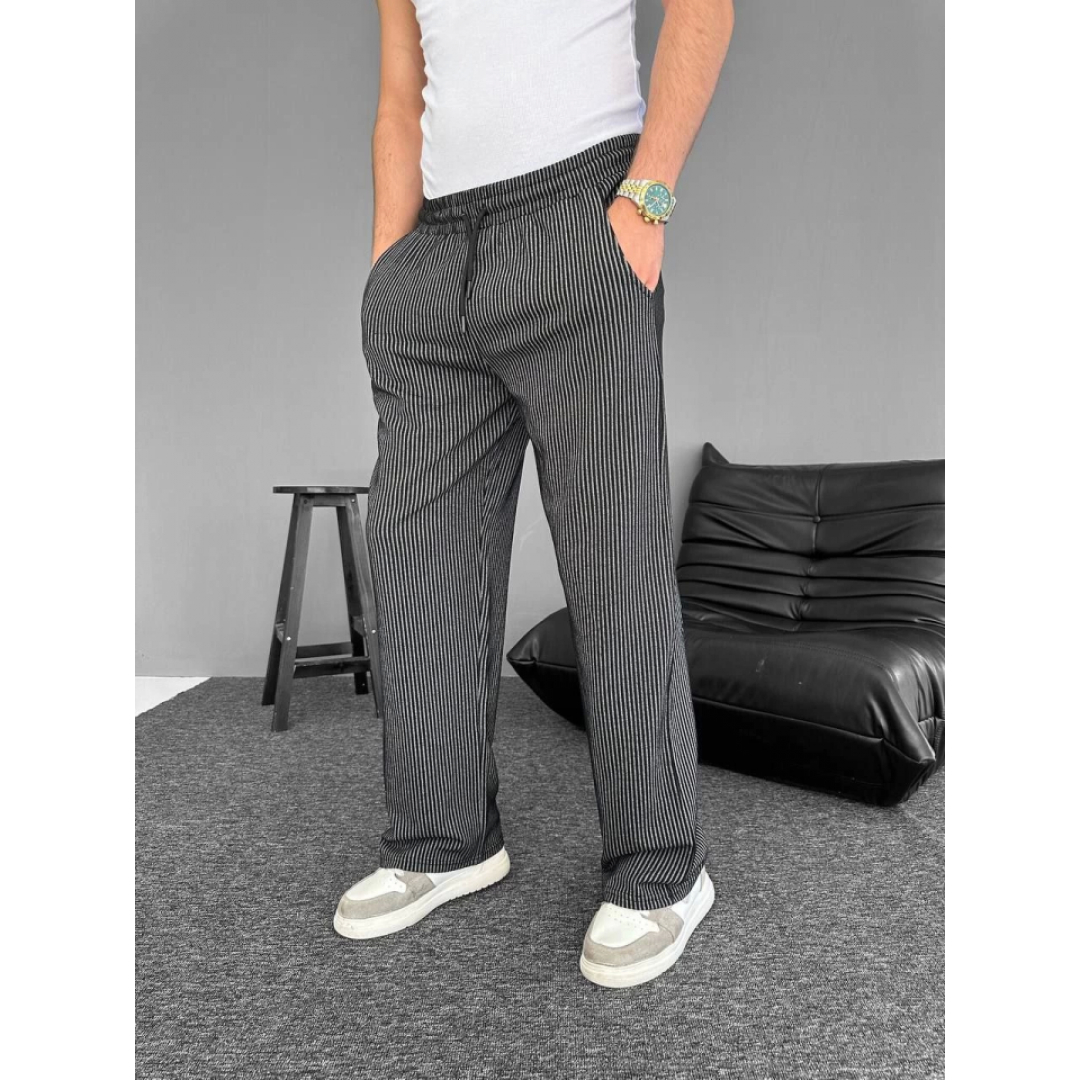 Su Yolu Çizgili Cepli Pantalon - Siyah - 160909