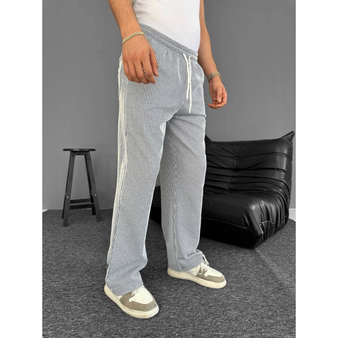 Su Yolu Çizgili Cepli Pantalon - Gri - 160910