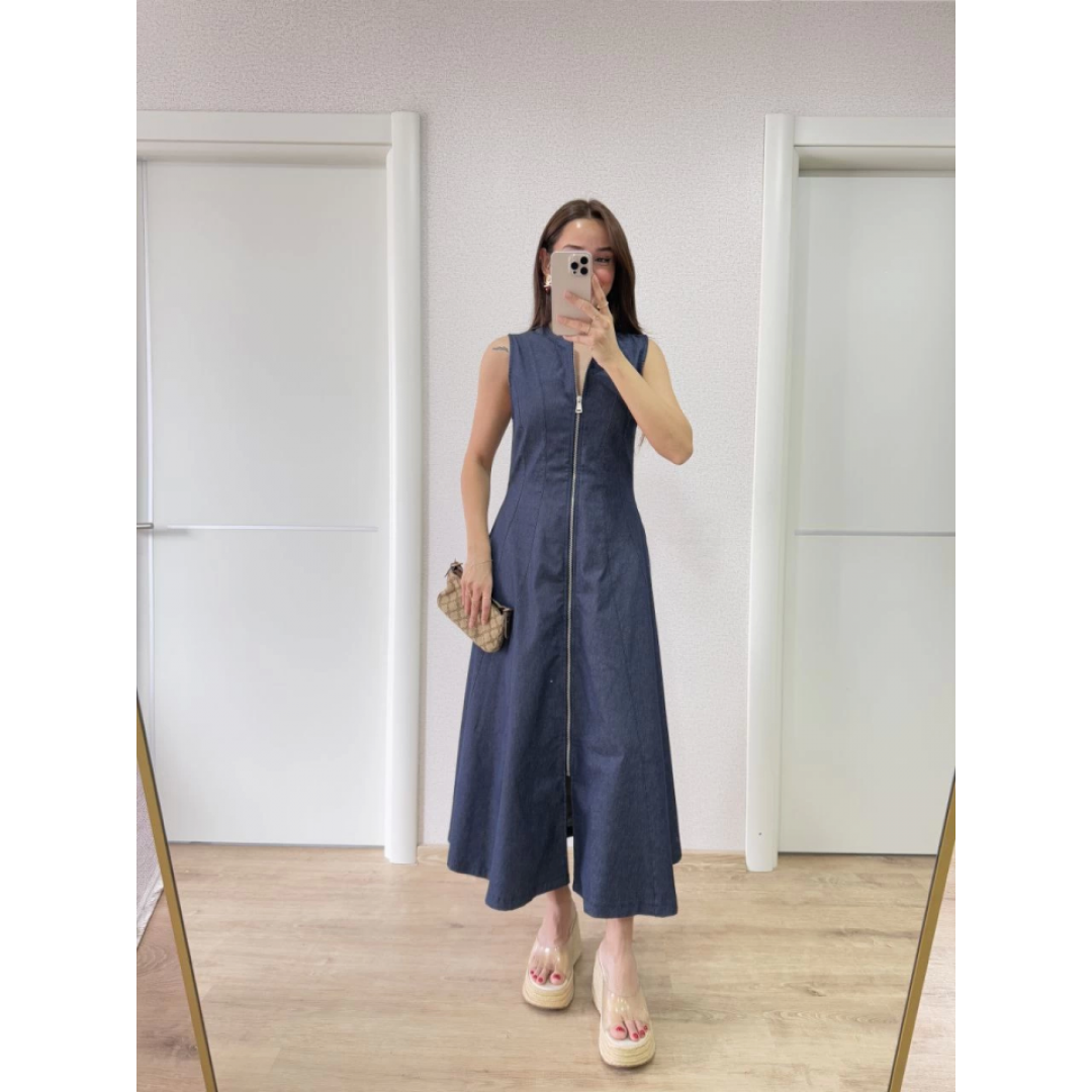 Jeans Kot Önü Tam Fermuarlı Uzun Elbise - Mavi - 161029 Jeans Kot Önü Tam Fermuarlı Uzun Elbise - Mavi - 161029