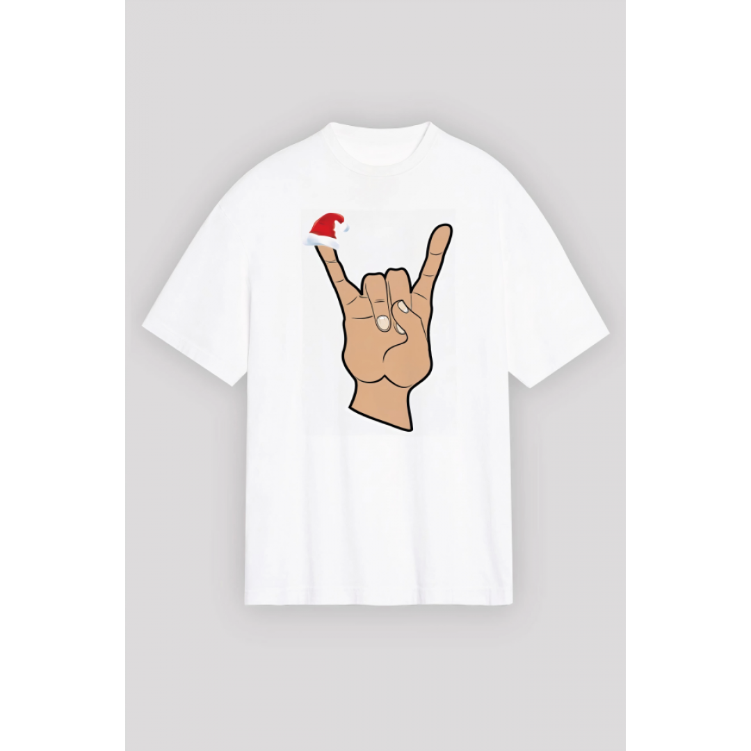 Noel Başlıklı Serçe Parmak T-shirt - Beyaz 161328 Noel Başlıklı Serçe Parmak T-shirt - Beyaz 161328