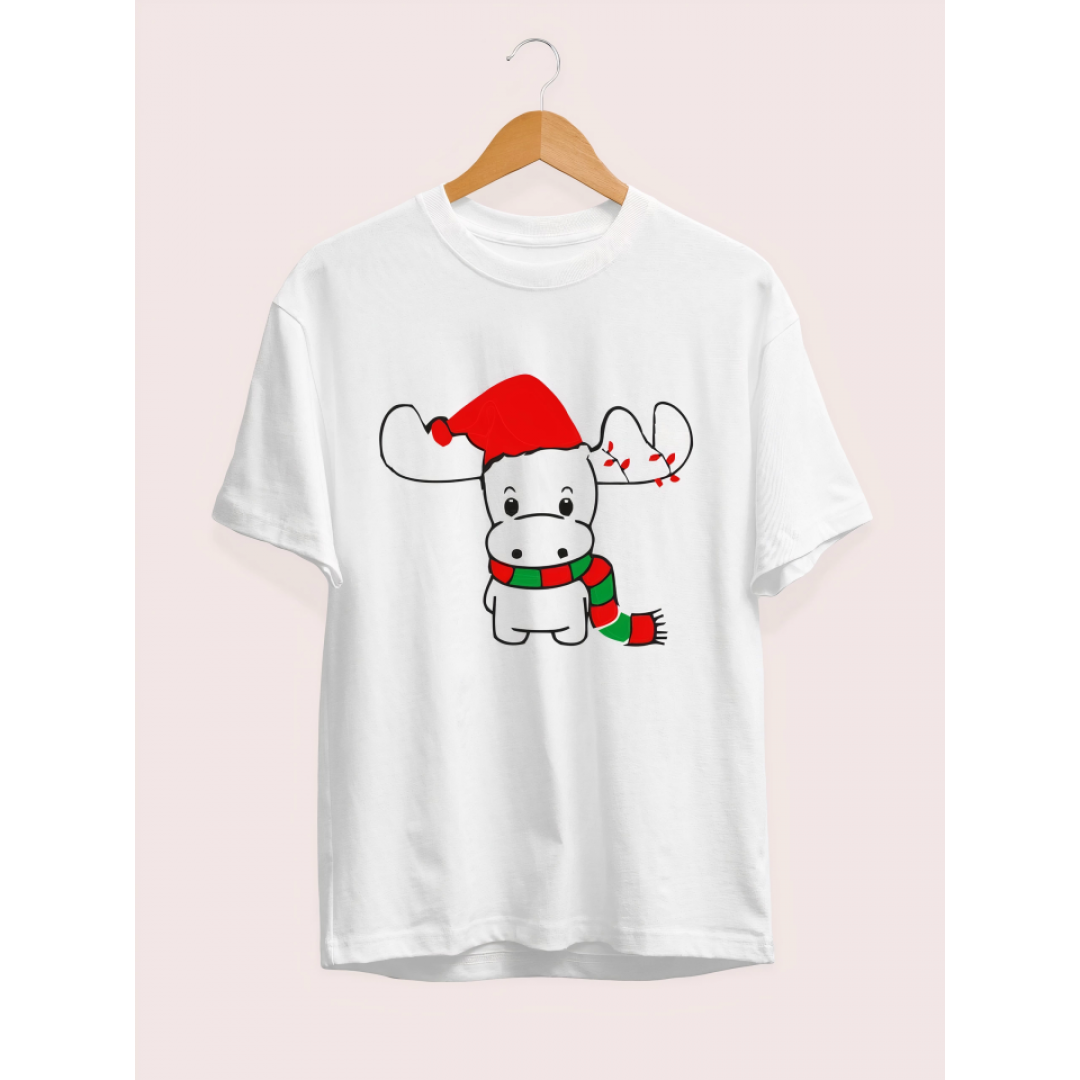 Ren Geyiği Baskılı Noel İçin T-shirt - Beyaz 161329 Ren Geyiği Baskılı Noel İçin T-shirt - Beyaz 161329