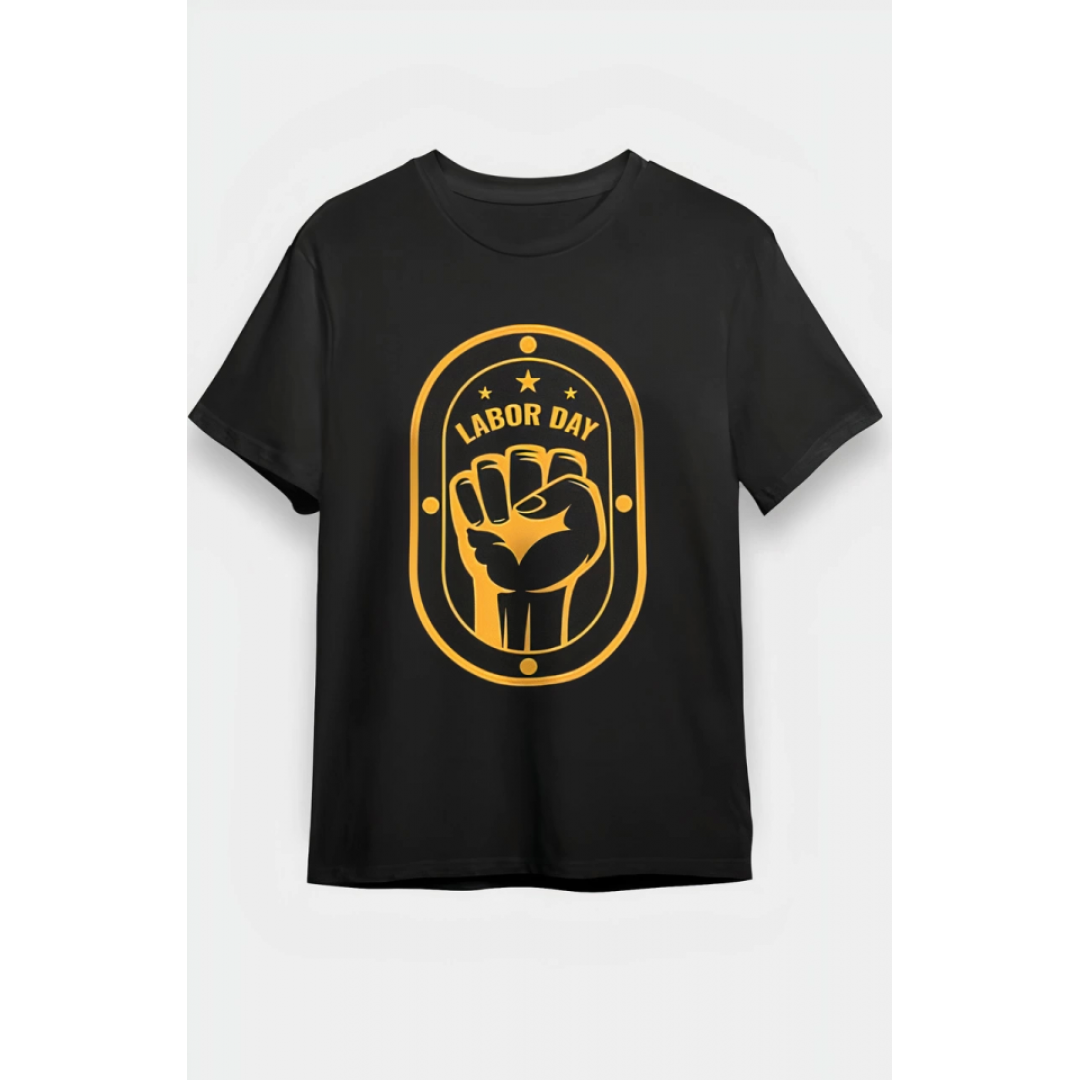 1 Mayıs Emekçilerimiz İçin Özel Tasarım LABOR DAY Baskılı T-shirt - Siyah 161351