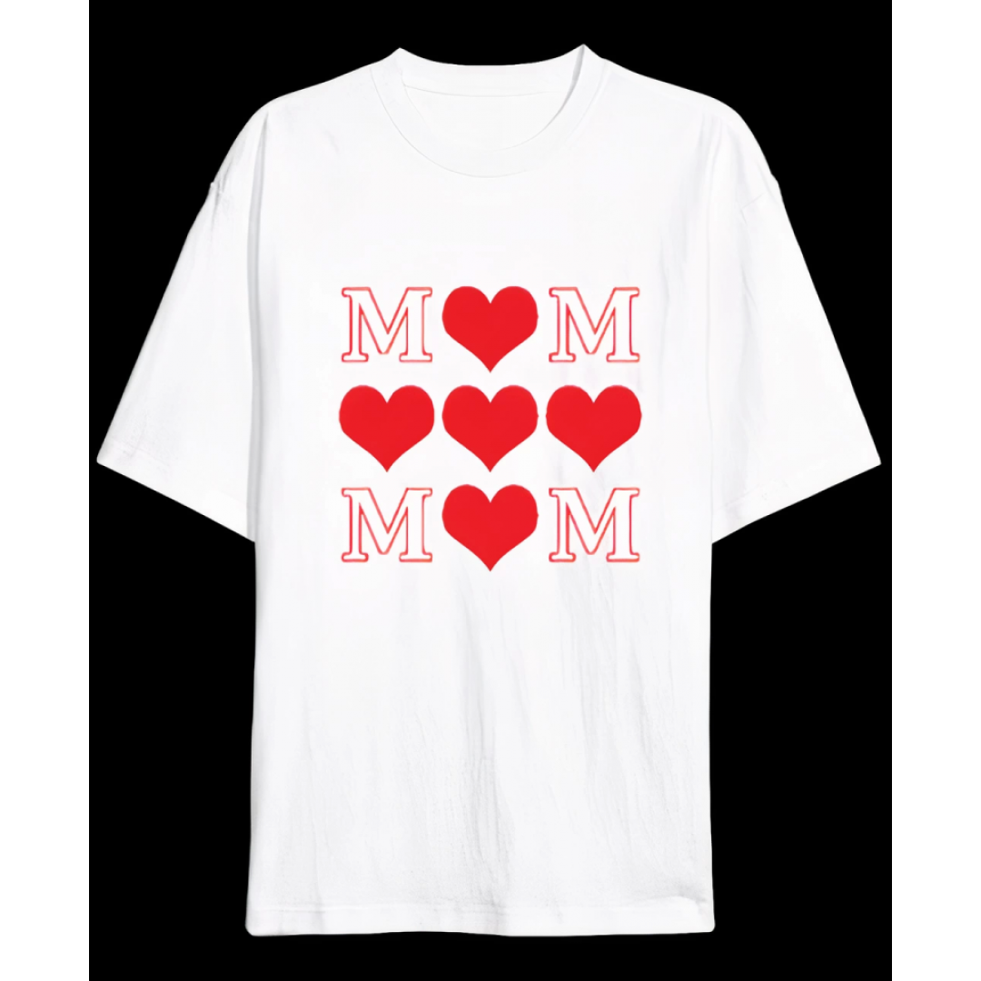 Anneler Gününe Özel Tasarım MOM Kalp Baskılı T-shirt - Beyaz 161353