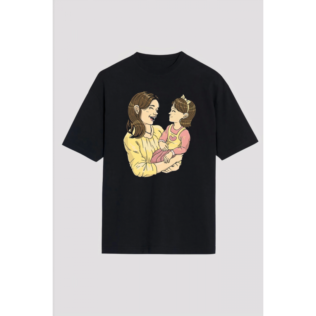 Anneler Gününe Özel Tasarım Anne Kız Baskılı T-shirt - Siyah 161356 Anneler Gününe Özel Tasarım Anne Kız Baskılı T-shirt - Siyah 161356