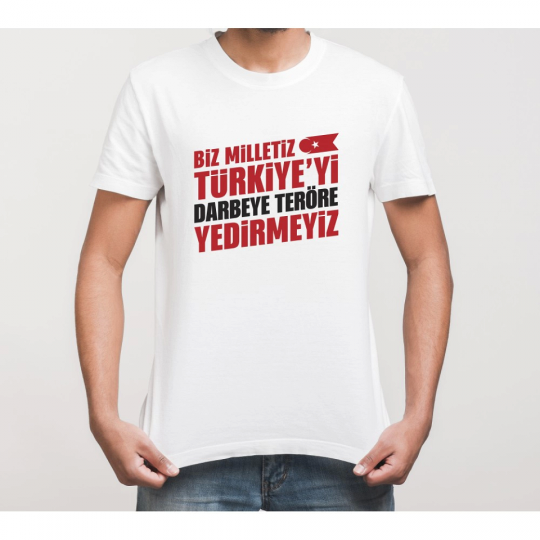 15 Temmuza Özel Tasarım YEDİRMEYİZ Baskılı T-shirt - Beyaz 161360 15 Temmuza Özel Tasarım YEDİRMEYİZ Baskılı T-shirt - Beyaz 161360