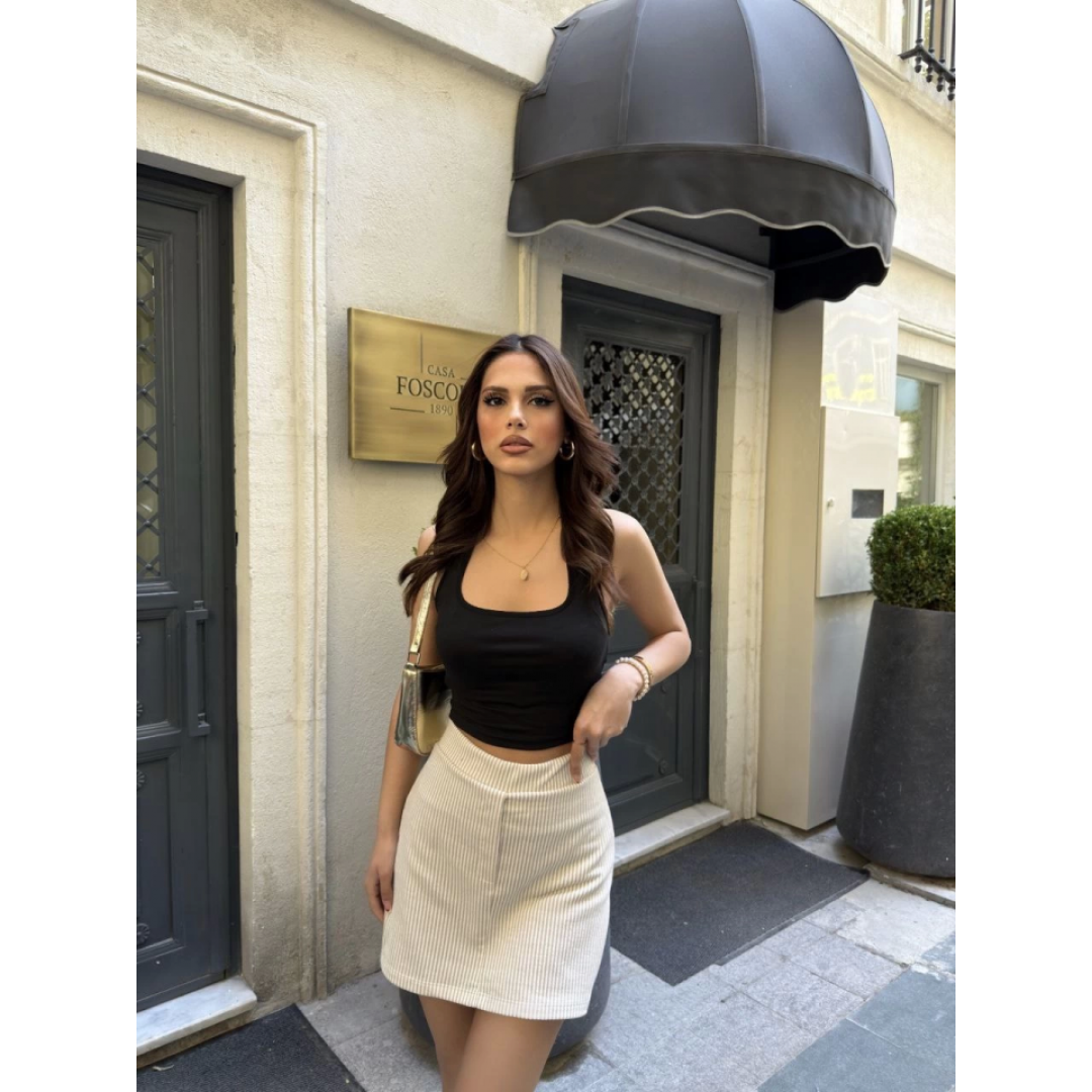 Su Yolu Çizgili Kolay Kombinle Ne Bilir Mini Boy Etek - Bej - 161833 Su Yolu Çizgili Kolay Kombinle Ne Bilir Mini Boy Etek - Bej - 161833