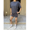 Osy Modal Yumuşak Dokulu Kumaş Parçalı Bisiklet Yaka T-shirt Mini Şortlu Etek İkili Takım - Füme 161836