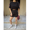 Osy Modal Yumuşak Dokulu Kumaş Parçalı Bisiklet Yaka T-shirt Mini Şortlu Etek İkili Takım - Siyah 161839 Osy Modal Yumuşak Dokulu Kumaş Parçalı Bisiklet Yaka T-shirt Mini Şortlu Etek İkili Takım - Siyah 161839