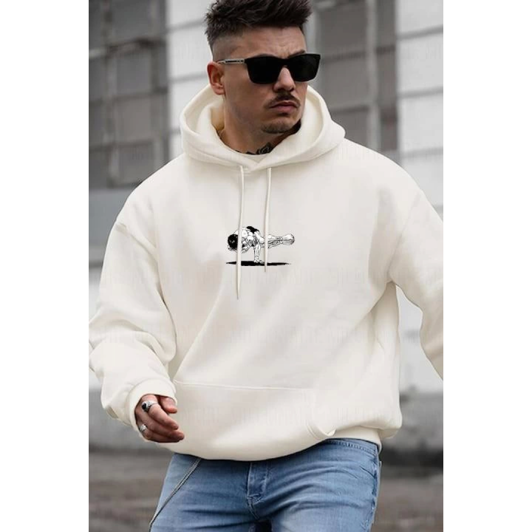 Erkek Baskılı Kapüşonlu Ve Kordon İpli Sweat - Beyaz - 162215 Erkek Baskılı Kapüşonlu Ve Kordon İpli Sweat - Beyaz - 162215