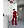 Osy Modal Yumuşak Dokulu Kumaş Kısa Kollu Crop Alt Ispanyol Paça Pantalon Ikili Takım - Bordo 162225 Osy Modal Yumuşak Dokulu Kumaş Kısa Kollu Crop Alt Ispanyol Paça Pantalon Ikili Takım - Bordo 162225