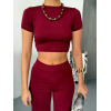 Osy Modal Yumuşak Dokulu Kumaş Kısa Kollu Crop Alt Ispanyol Paça Pantalon Ikili Takım - Bordo 162225 Osy Modal Yumuşak Dokulu Kumaş Kısa Kollu Crop Alt Ispanyol Paça Pantalon Ikili Takım - Bordo 162225