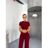 Osy Modal Yumuşak Dokulu Kumaş Kısa Kollu Crop Alt Ispanyol Paça Pantalon Ikili Takım - Bordo 162225 Osy Modal Yumuşak Dokulu Kumaş Kısa Kollu Crop Alt Ispanyol Paça Pantalon Ikili Takım - Bordo 162225