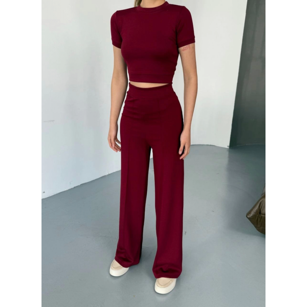 Osy Modal Yumuşak Dokulu Kumaş Kısa Kollu Crop Rahat Pantalon Ikili Takım - Bordo 162228 Osy Modal Yumuşak Dokulu Kumaş Kısa Kollu Crop Rahat Pantalon Ikili Takım - Bordo 162228