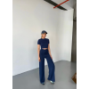 Osy Modal Yumuşak Dokulu Kumaş Kısa Kollu Crop Rahat Pantalon Ikili Takım - Lacivert 162229