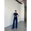 Osy Modal Yumuşak Dokulu Kumaş Kısa Kollu Crop Rahat Pantalon Ikili Takım - Lacivert 162229