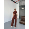 Osy Modal Yumuşak Dokulu Kumaş Kısa Kollu Crop Rahat Pantalon Ikili Takım - Kahverengi - 162230 Osy Modal Yumuşak Dokulu Kumaş Kısa Kollu Crop Rahat Pantalon Ikili Takım - Kahverengi - 162230