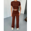 Osy Modal Yumuşak Dokulu Kumaş Kısa Kollu Crop Rahat Pantalon Ikili Takım - Kahverengi - 162230 Osy Modal Yumuşak Dokulu Kumaş Kısa Kollu Crop Rahat Pantalon Ikili Takım - Kahverengi - 162230