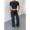 Osy Modal Yumuşak Dokulu Kumaş Kısa Kollu Crop Rahat Pantalon Ikili Takım - Füme 162231 Osy Modal Yumuşak Dokulu Kumaş Kısa Kollu Crop Rahat Pantalon Ikili Takım - Füme 162231
