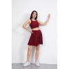 Sendy Kumaş Bisiklet Yaka Crop Şortlu Etek Ikili Takım - Bordo 162235