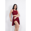Sendy Kumaş Bisiklet Yaka Crop Şortlu Etek Ikili Takım - Bordo 162235