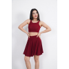 Sendy Kumaş Bisiklet Yaka Crop Şortlu Etek Ikili Takım - Bordo 162235