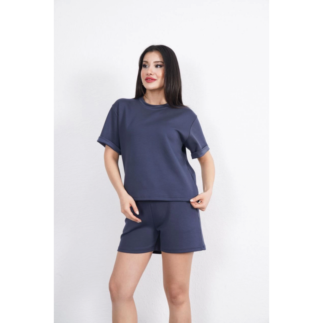 Osy Modal Yumuşak Dokulu Kumaş Bisiklet Yaka T-shirt Kısa Şort İkili Takım - Antrasit 162237 Osy Modal Yumuşak Dokulu Kumaş Bisiklet Yaka T-shirt Kısa Şort İkili Takım - Antrasit 162237