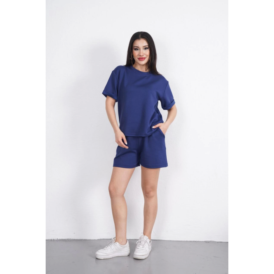 Osy Modal Yumuşak Dokulu Kumaş Bisiklet Yaka T-shirt Kısa Şort İkili Takım - Mavi 162239 Osy Modal Yumuşak Dokulu Kumaş Bisiklet Yaka T-shirt Kısa Şort İkili Takım - Mavi 162239