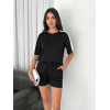 Osy Modal Yumuşak Dokulu Kumaş Parçalı Bisiklet Yaka T-shirt Kısa Şort İkili Takım - Siyah 162241