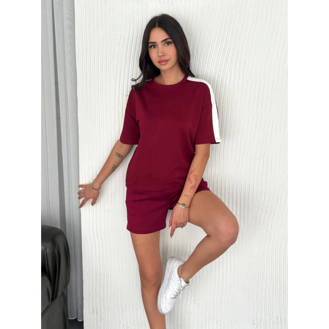 Osy Modal Yumuşak Dokulu Kumaş Parçalı Bisiklet Yaka T-shirt Kısa Şort İkili Takım - Bordo 162242 Osy Modal Yumuşak Dokulu Kumaş Parçalı Bisiklet Yaka T-shirt Kısa Şort İkili Takım - Bordo 162242