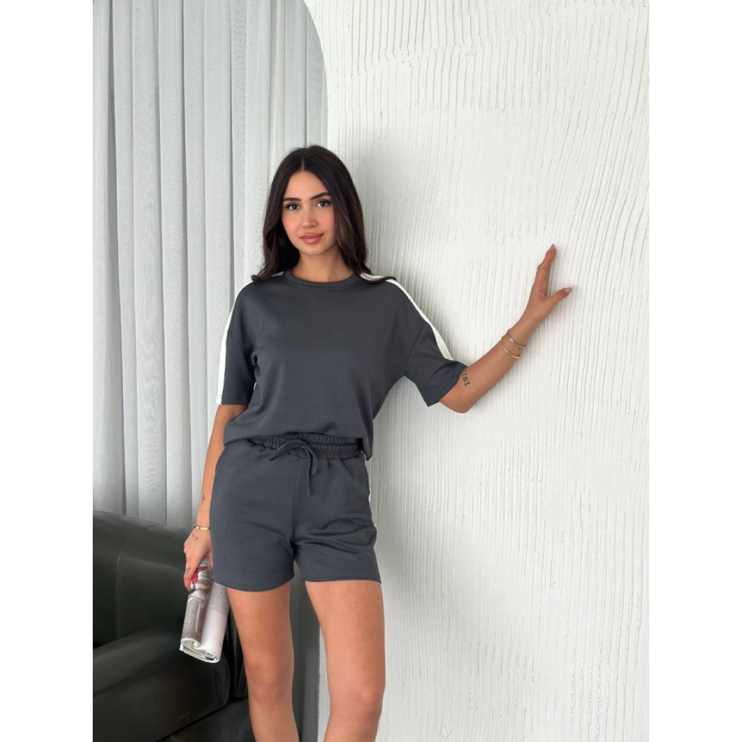 Osy Modal Yumuşak Dokulu Kumaş Parçalı Bisiklet Yaka T-shirt Kısa Şort İkili Takım - Antrasit 162244 Osy Modal Yumuşak Dokulu Kumaş Parçalı Bisiklet Yaka T-shirt Kısa Şort İkili Takım - Antrasit 162244
