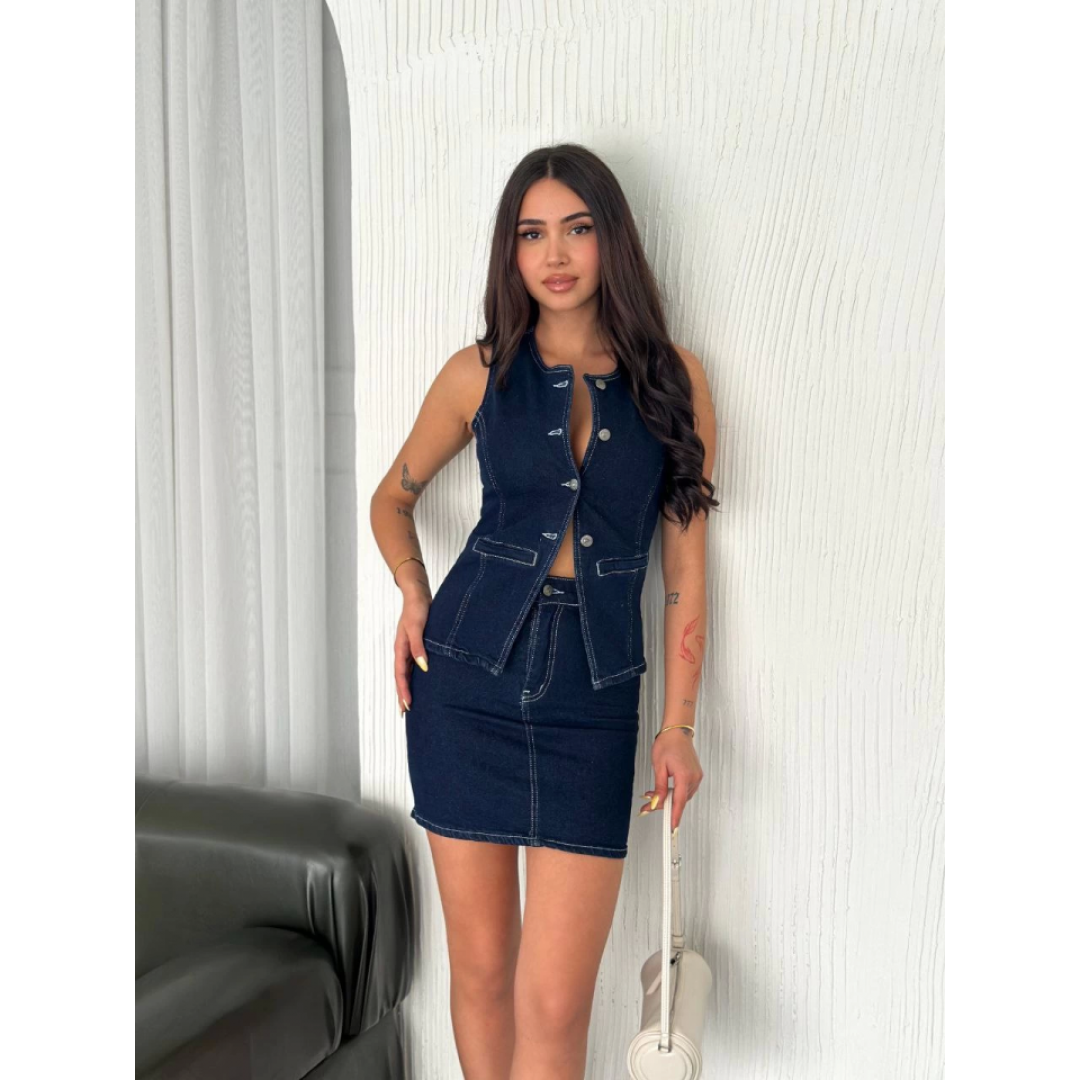 Kot Jeans Etekli Ikili Takım - Lacivert