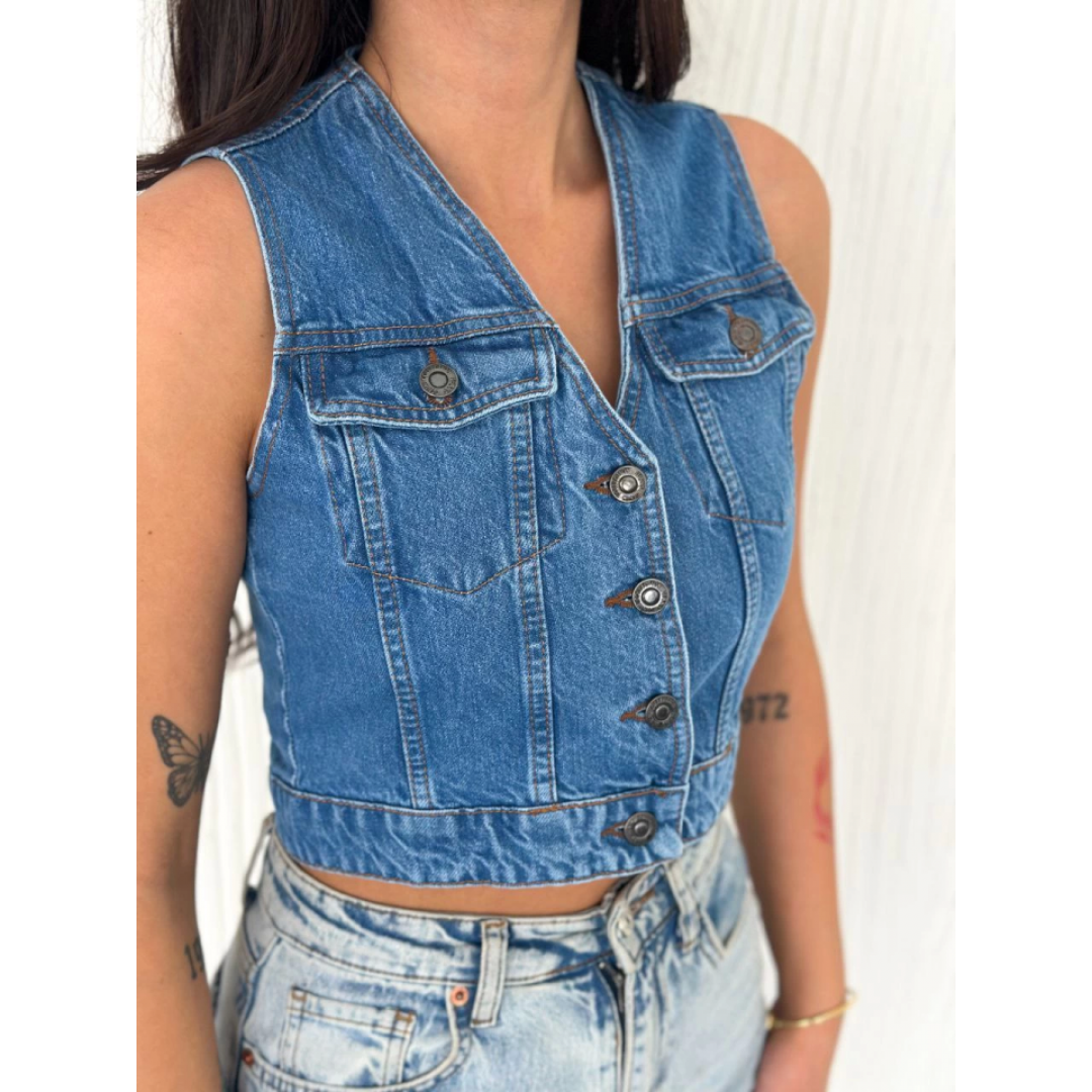 Kot Jeans Yelek - Mavi - 162254 Kot Jeans Yelek - Mavi - 162254