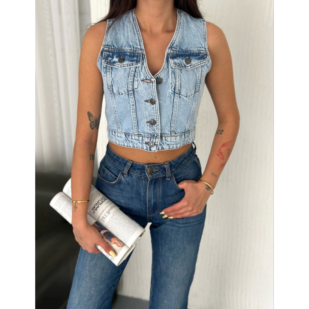 Kot Jeans Yelek - Buz Mavisi - 162255 Kot Jeans Yelek - Buz Mavisi - 162255