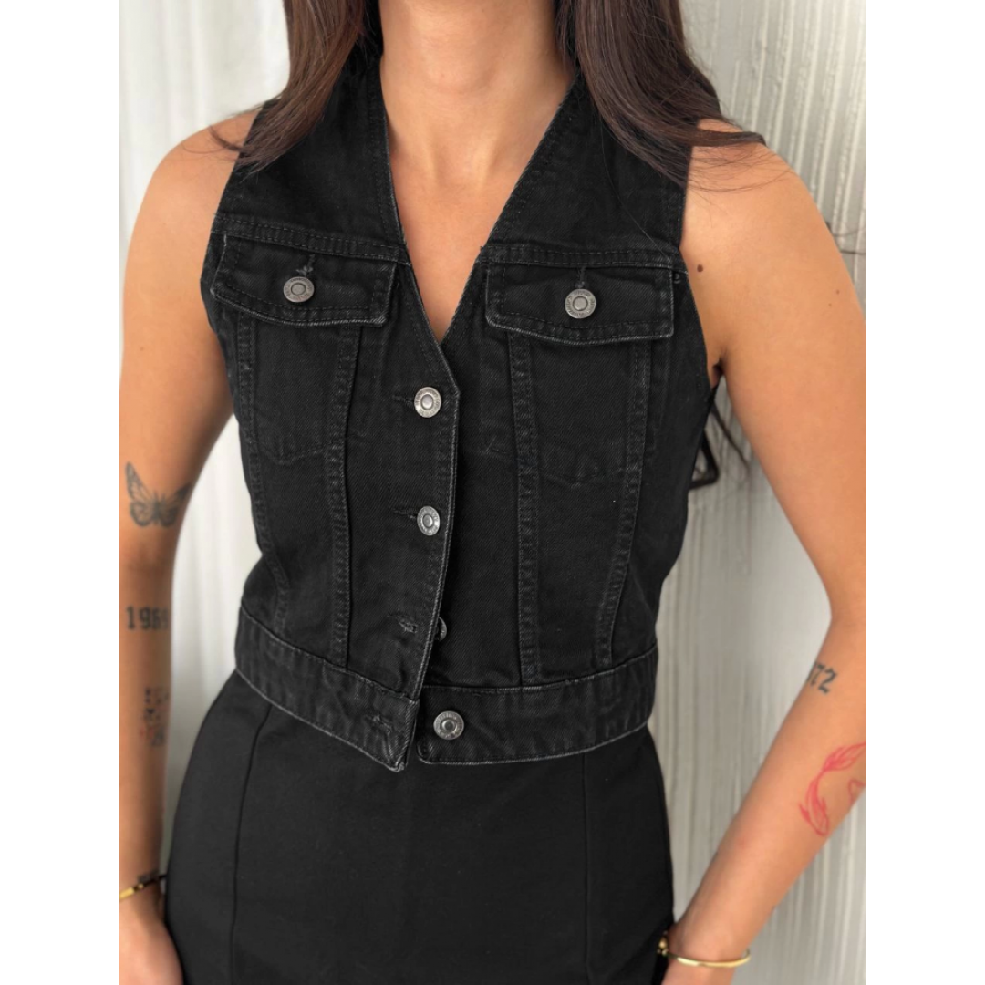 Kot Jeans Yelek - Siyah - 162256 Kot Jeans Yelek - Siyah - 162256