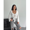 Keten Uzun Kol Bağacık Detaylı Bluz - Beyaz - 162285 Keten Uzun Kol Bağacık Detaylı Bluz - Beyaz - 162285