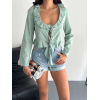 Keten Uzun Kol Bağacık Detaylı Bluz - Yeşil - 162286 Keten Uzun Kol Bağacık Detaylı Bluz - Yeşil - 162286