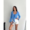 Keten Uzun Kol Bağacık Detaylı Bluz - Mavi - 162287
