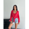 Keten Uzun Kol Bağacık Detaylı Bluz - Kırmızı - 162288 Keten Uzun Kol Bağacık Detaylı Bluz - Kırmızı - 162288
