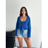 Keten Uzun Kol Bağacık Detaylı Bluz - Lacivert - 162339 Keten Uzun Kol Bağacık Detaylı Bluz - Lacivert - 162339